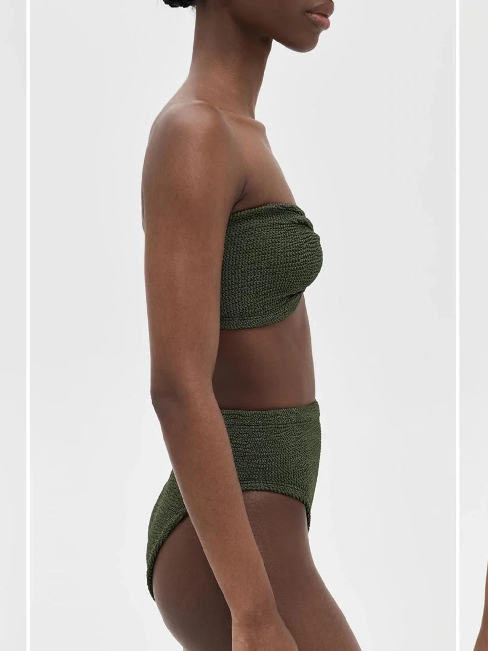 Hunza G Olive Green Textured Bandeau Bikini Set
